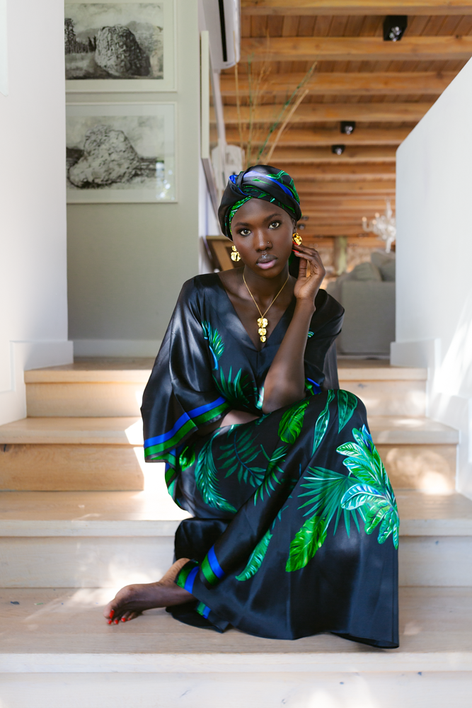 Scarf Silk - Palm Black