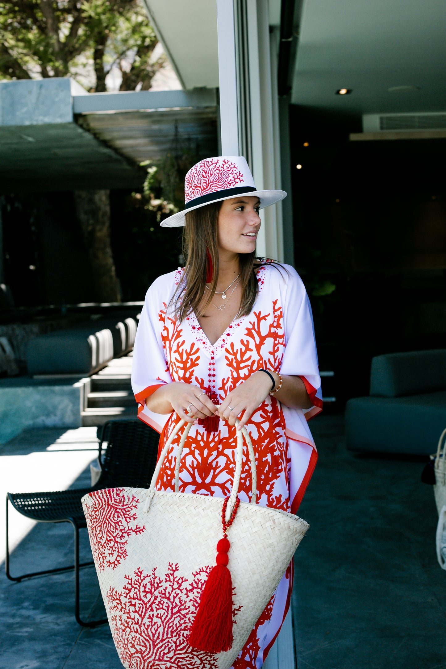 Kaftan Satin - Red Coral