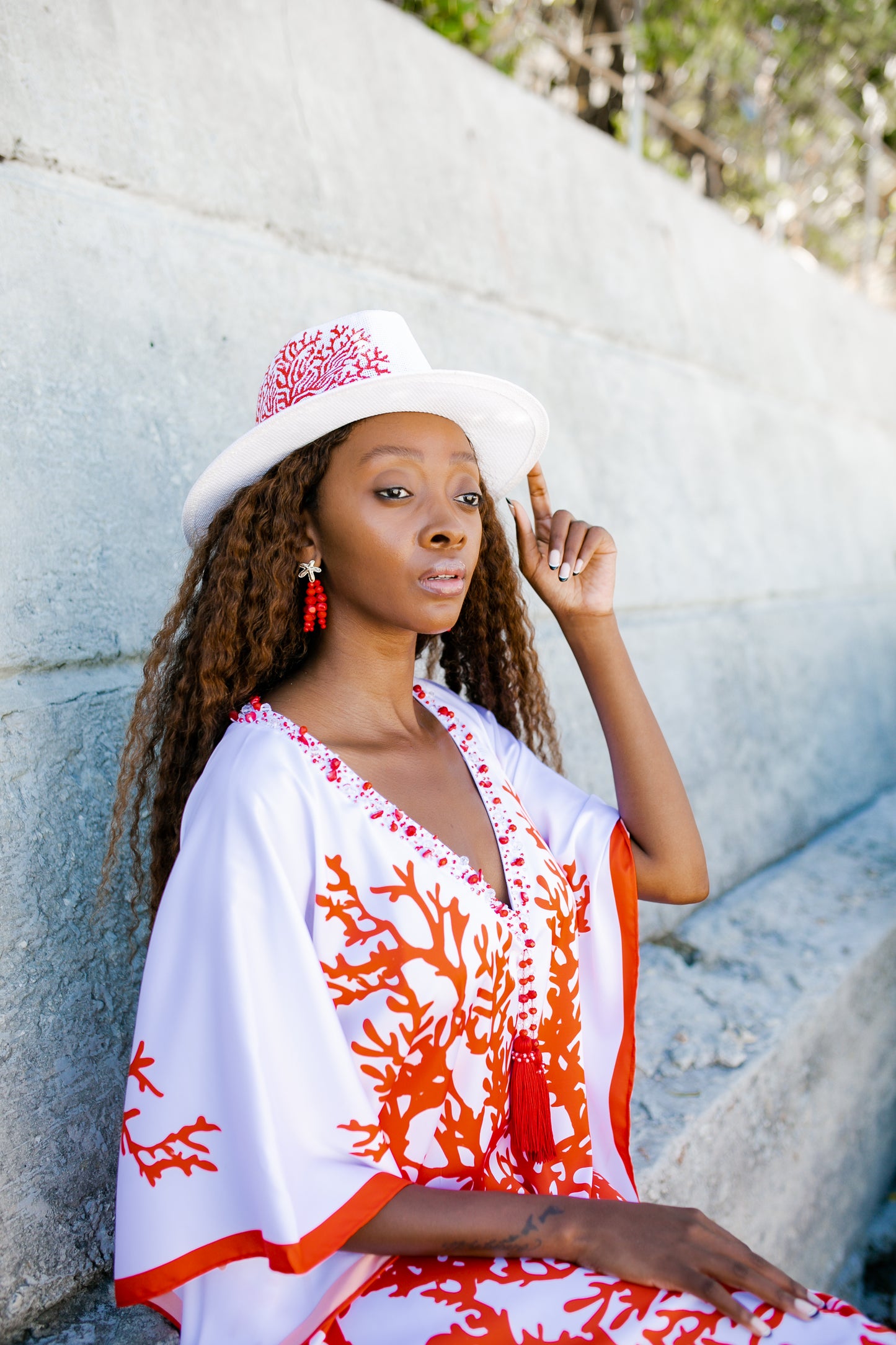 Kaftan Satin - Red Coral
