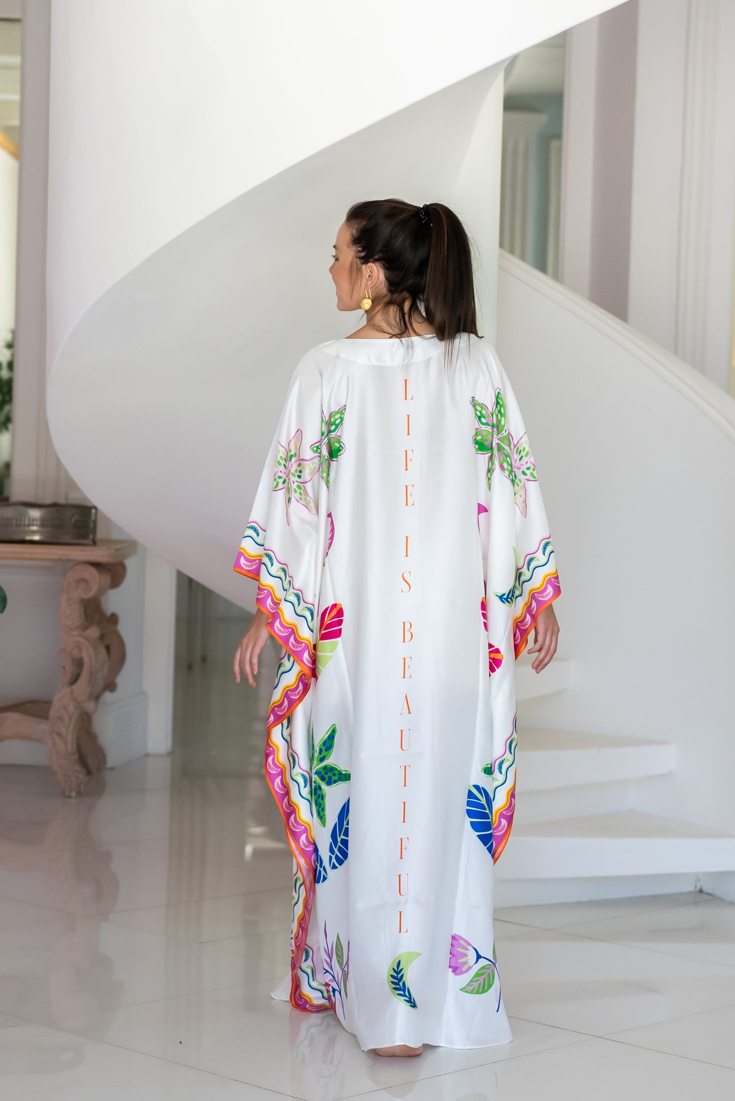 Kaftan Silk - Life is Beautiful White