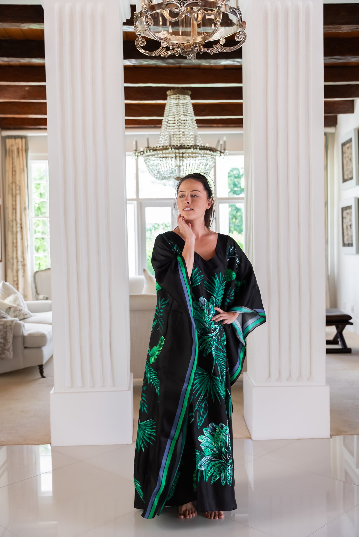 Kaftan Silk - Black Palm