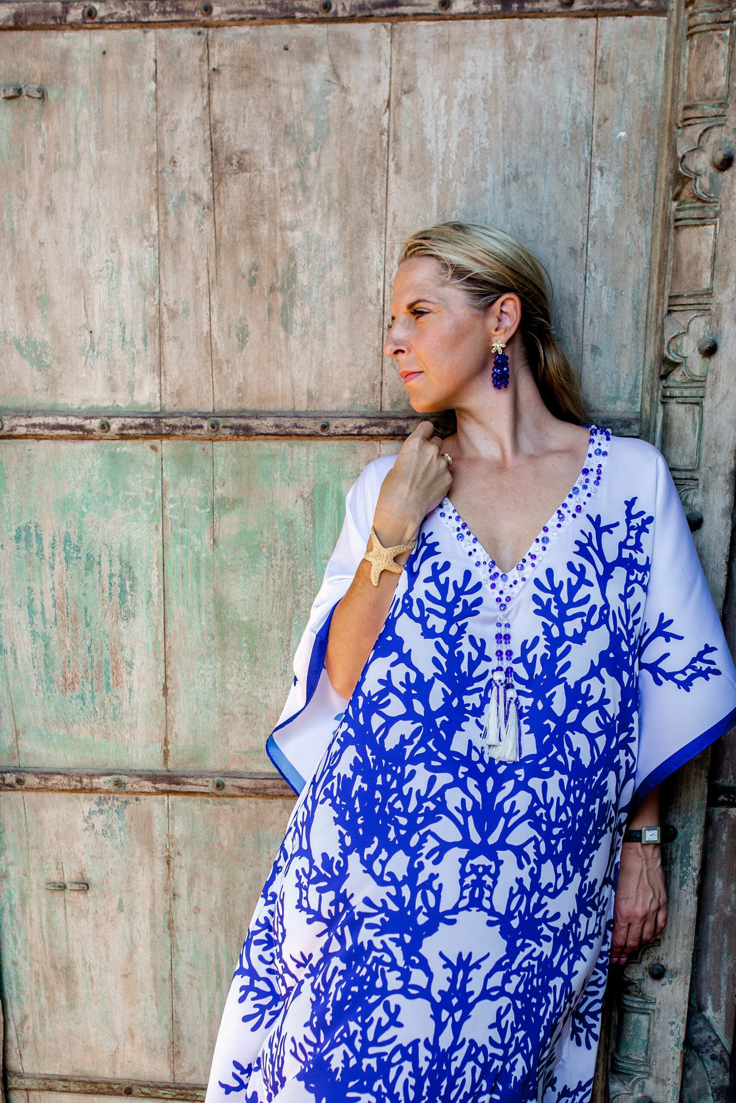 Kaftan Satin - Blue Coral