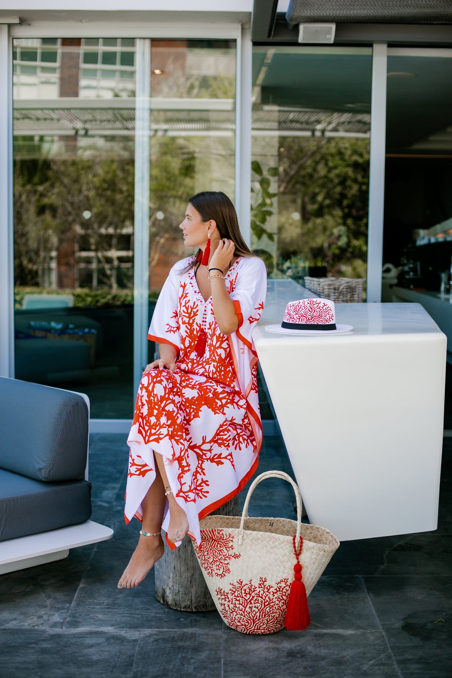 Kaftan Satin - Red Coral