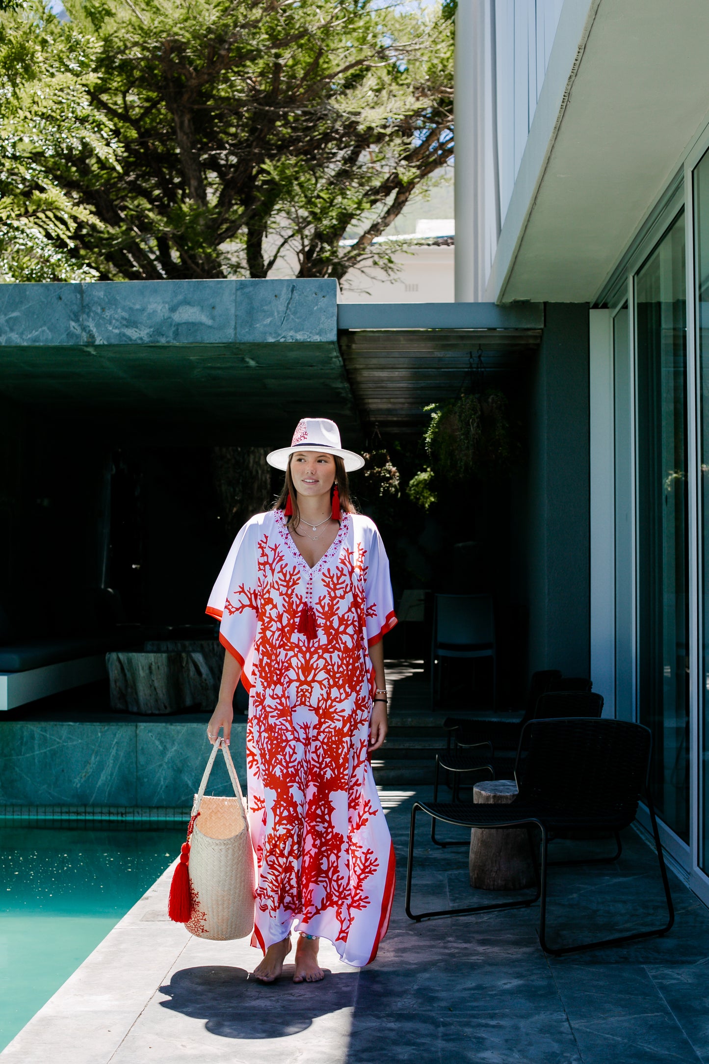 Kaftan Satin - Red Coral