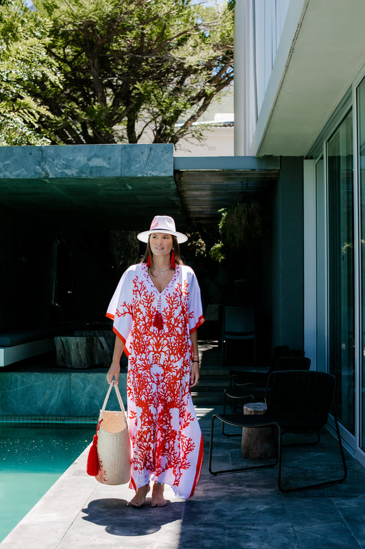 Kaftan Satin - Red Coral