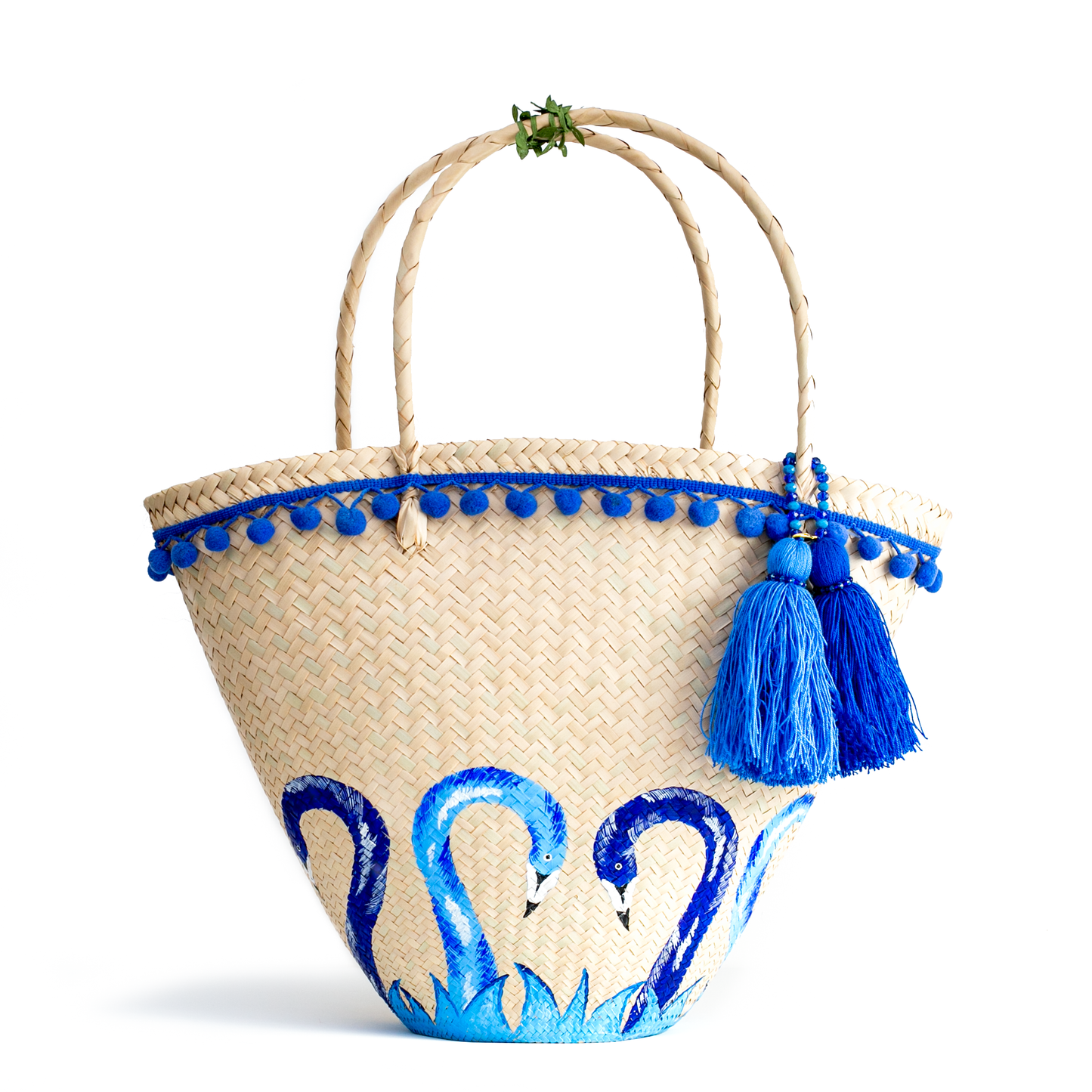 Blue Flamingo Straw Bag