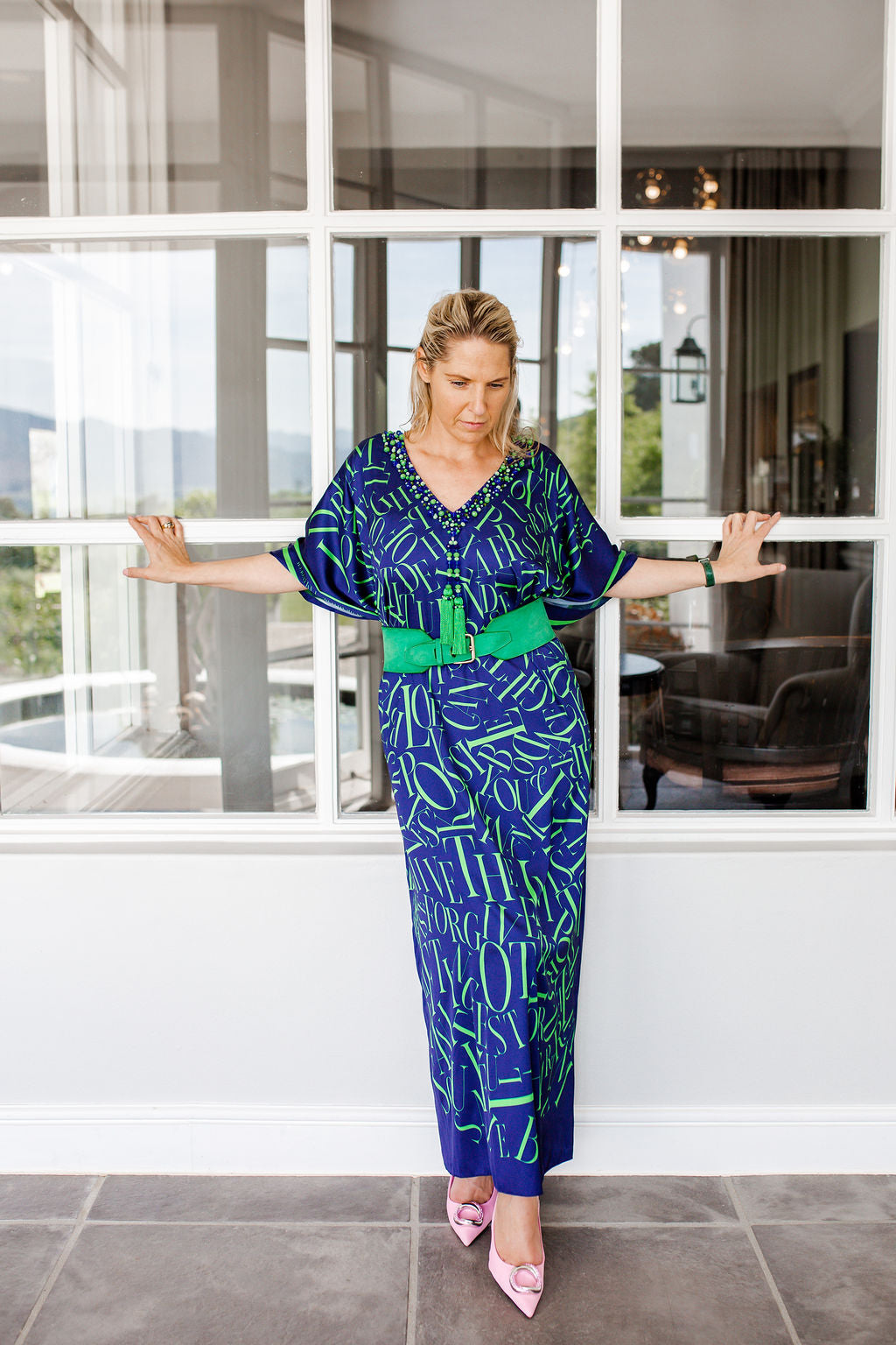 Bliss Kaftan in Deep Blue and Green