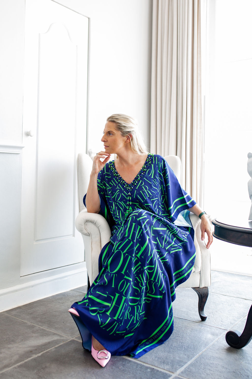 Bliss Kaftan in Deep Blue and Green