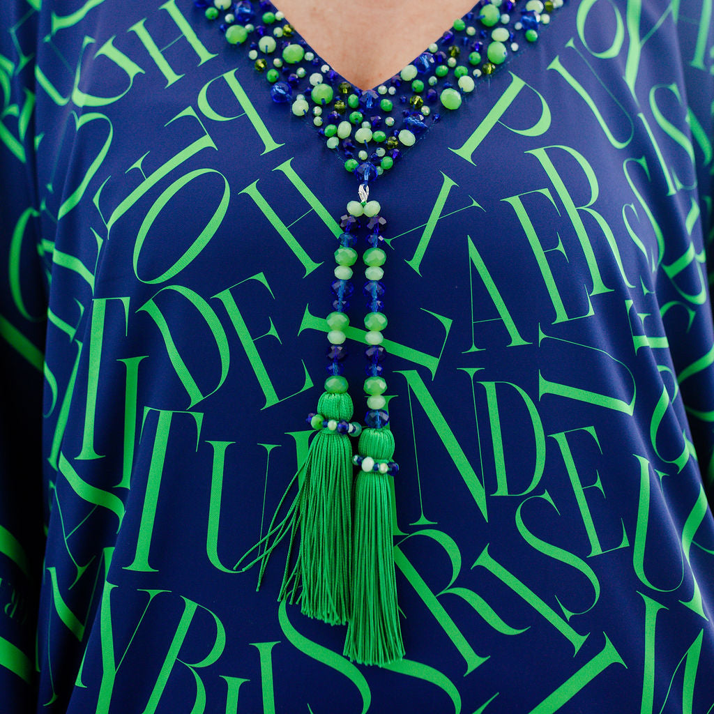 Bliss Kaftan in Deep Blue and Green