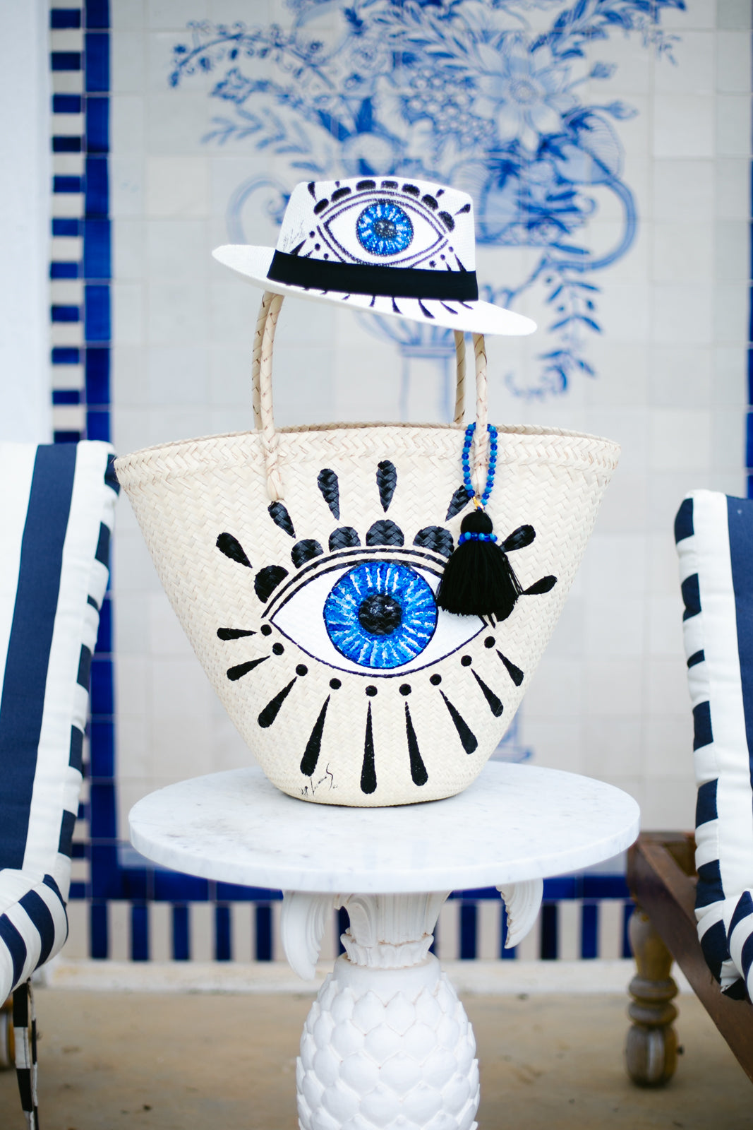 Evil Eye Straw Bag